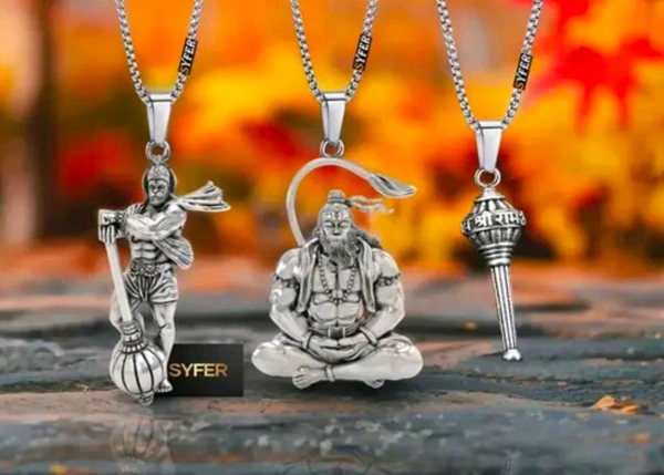 3piece Combo Hanuman Ji - Silver, Free Size
