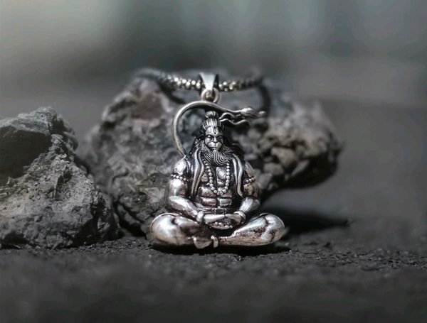 Hanuman Ji Blessings Locket With Chain - Silver, Long Chain