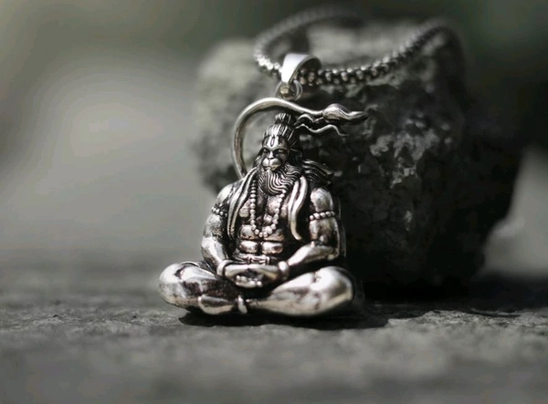 Hanuman Ji Blessings Locket With Chain - Silver, Long Chain