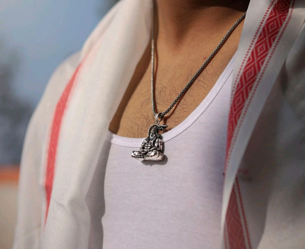 Hanuman Ji Blessings Locket With Chain - Silver, Long Chain