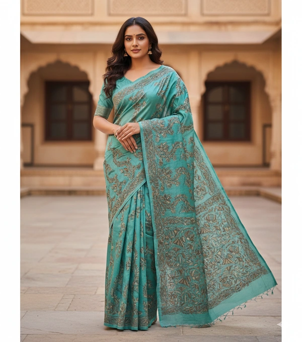 SKU0965 : Elegant Pure Tussar Saree | Kantha Stitch | Paddma Kantha - Kantha Stitch, Dry Wash Only, Yes