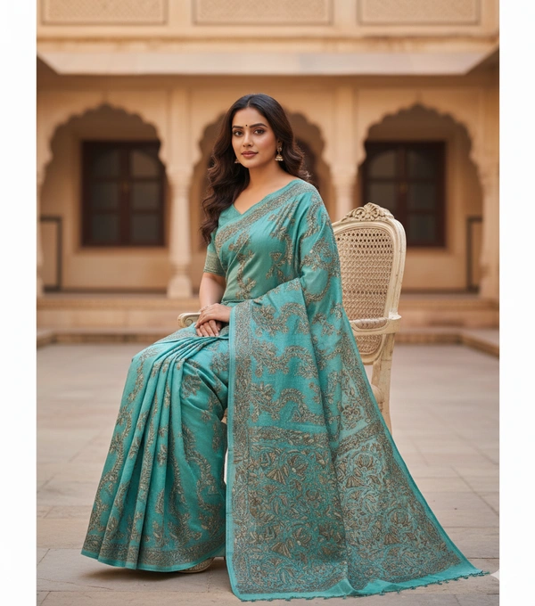SKU0965 : Elegant Pure Tussar Saree | Kantha Stitch | Paddma Kantha - Kantha Stitch, Dry Wash Only, Yes