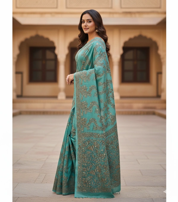 SKU0965 : Elegant Pure Tussar Saree | Kantha Stitch | Paddma Kantha - Kantha Stitch, Dry Wash Only, Yes