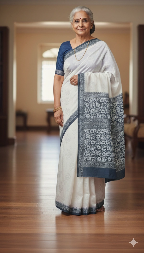SKU1035 : Mulmul Cotton Saree, Lightweight saree - Hand Wash, No
