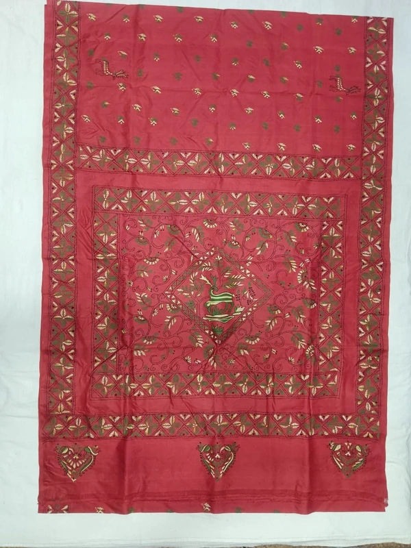  SKU0890 : Pure Silk Kantha Stitch Saree – Handcrafted Bengal - Kantha Stitch, Dry Clean Only, Yes