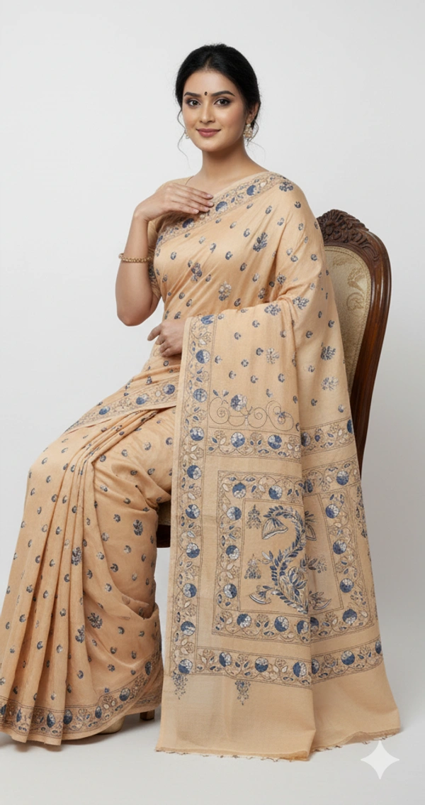 SKU0891 : Pure Silk Kantha Stitch Saree – Handcrafted Bengal - Kantha Stitch, Dry Clean Only, Yes
