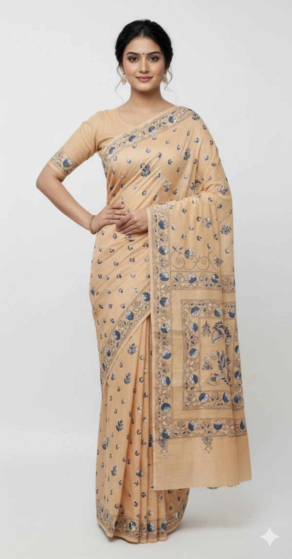 SKU0891 : Pure Silk Kantha Stitch Saree – Handcrafted Bengal - Kantha Stitch, Dry Clean Only, Yes