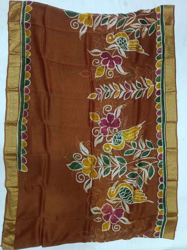 SKU0907 : Pure Silk | Chanderi Silk – Hand Batik Bengal Traditional  - Dry Clean Only, Yes