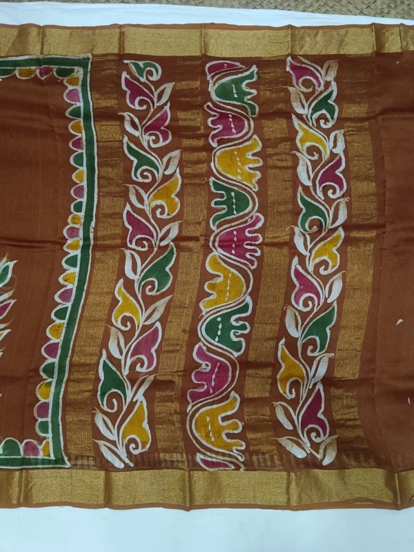 SKU0907 : Pure Silk | Chanderi Silk – Hand Batik Bengal Traditional  - Dry Clean Only, Yes