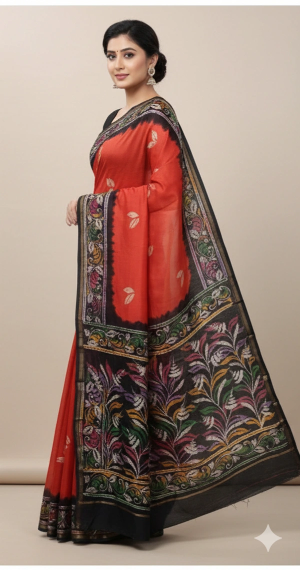 SKU0908 : Pure Silk | Chanderi Silk – Hand Batik Bengal Traditional  - Dry Clean Only, Yes