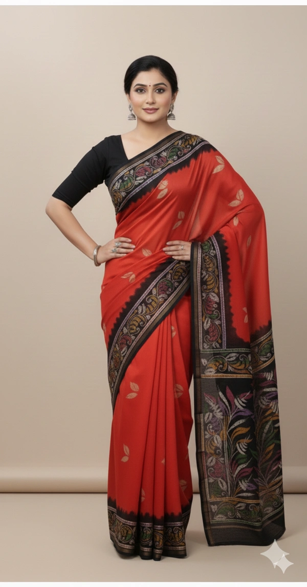 SKU0908 : Pure Silk | Chanderi Silk – Hand Batik Bengal Traditional  - Dry Clean Only, Yes