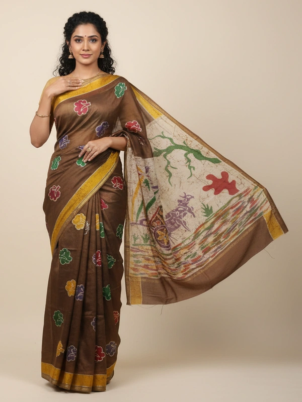 SKU0909 : Pure Silk | Chanderi Silk – Hand Batik Bengal Traditional  - Dry Clean Only, Yes