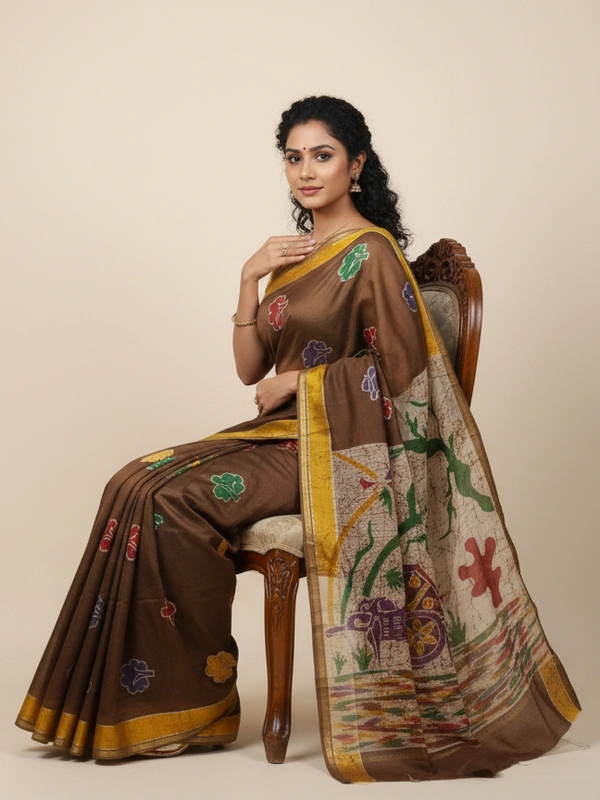 SKU0909 : Pure Silk | Chanderi Silk – Hand Batik Bengal Traditional  - Dry Clean Only, Yes