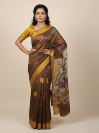 SKU0909 : Pure Silk | Chanderi Silk – Hand Batik Bengal Traditional  - Dry Clean Only, Yes