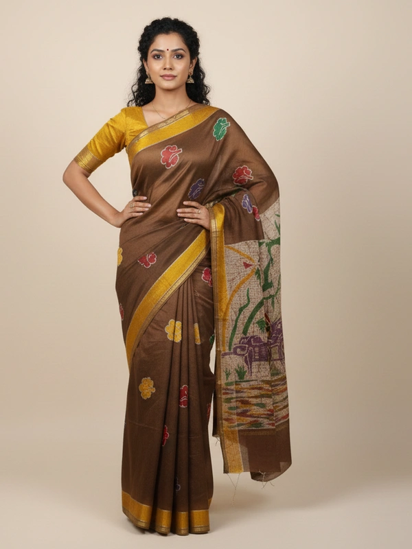 SKU0909 : Pure Silk | Chanderi Silk – Hand Batik Bengal Traditional  - Dry Clean Only, Yes