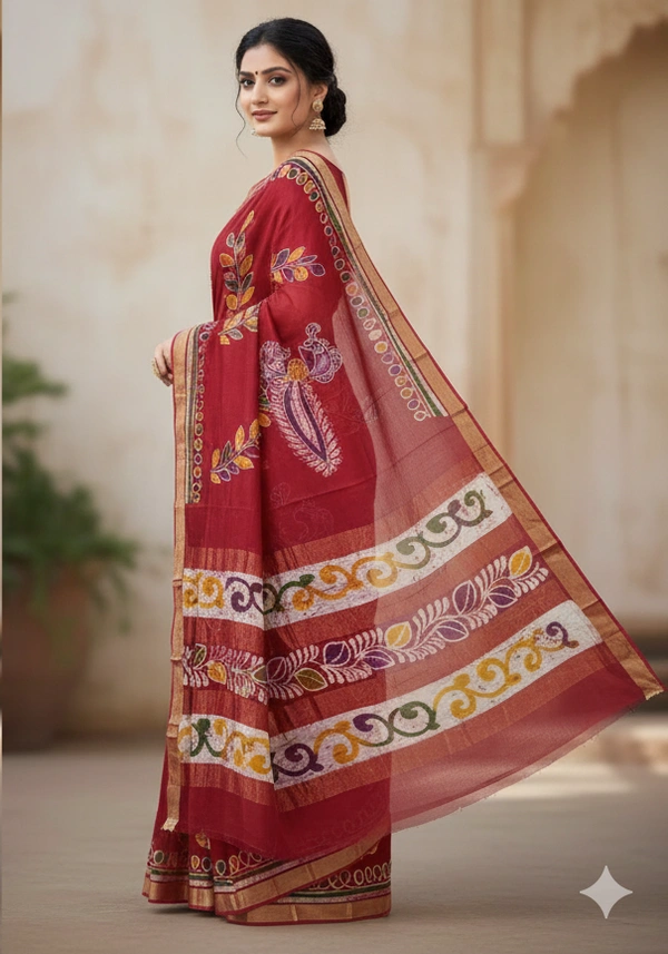 SKU0910 : Pure Silk | Chanderi Silk – Hand Batik Bengal Traditional - Dry Clean Only, Yes