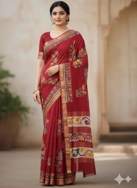 SKU0910 : Pure Silk | Chanderi Silk – Hand Batik Bengal Traditional - Dry Clean Only, Yes