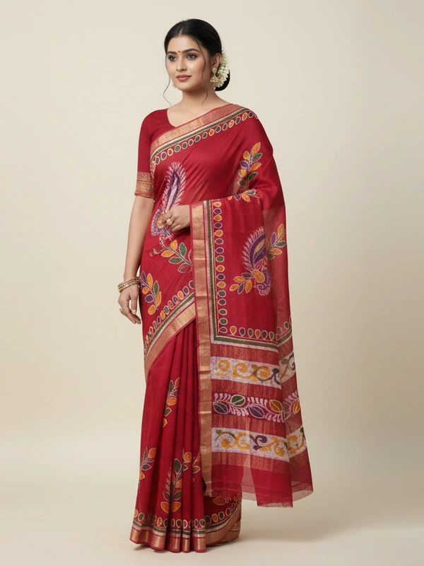 SKU0910 : Pure Silk | Chanderi Silk – Hand Batik Bengal Traditional - Dry Clean Only, Yes