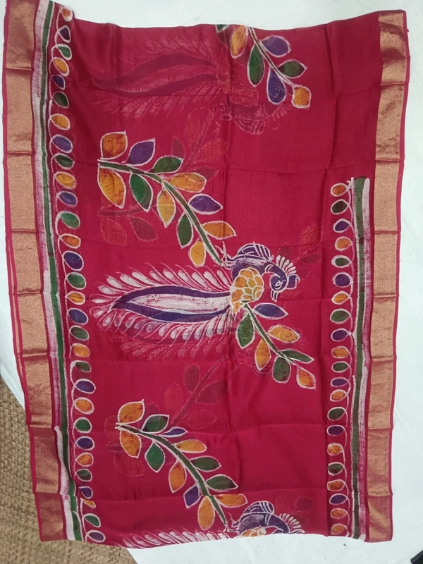 SKU0910 : Pure Silk | Chanderi Silk – Hand Batik Bengal Traditional - Dry Clean Only, Yes