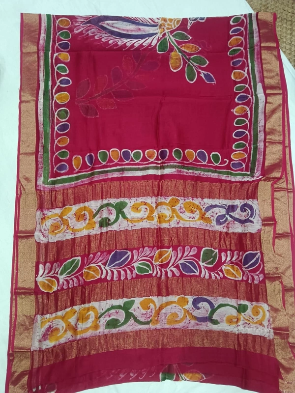 SKU0910 : Pure Silk | Chanderi Silk – Hand Batik Bengal Traditional - Dry Clean Only, Yes