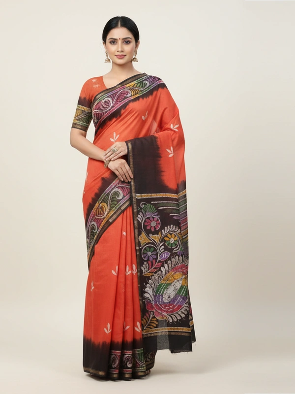 SKU0911 : Pure Silk | Chanderi Silk – Hand Batik Bengal Traditional - Dry Clean Only, Yes