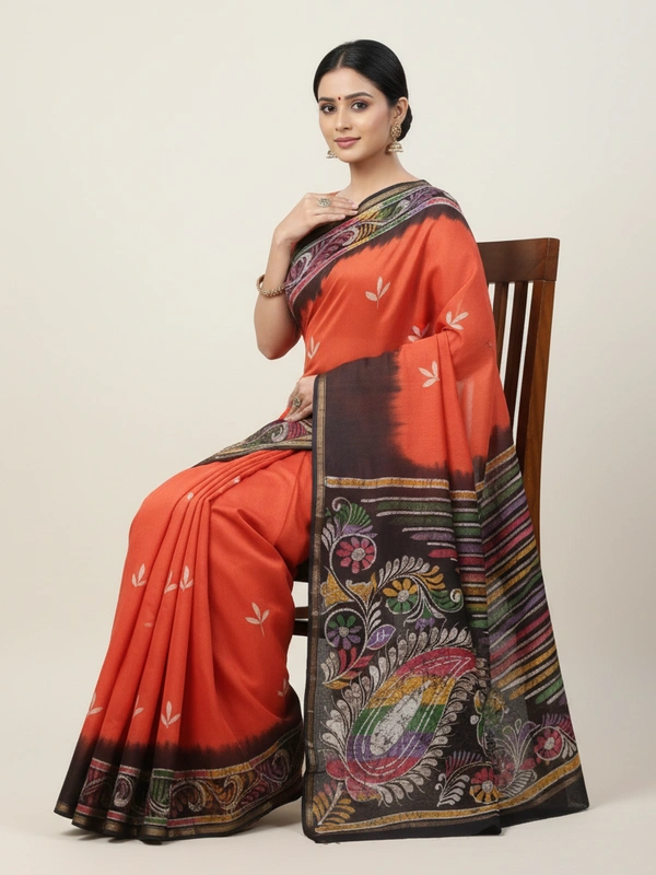 SKU0911 : Pure Silk | Chanderi Silk – Hand Batik Bengal Traditional - Dry Clean Only, Yes