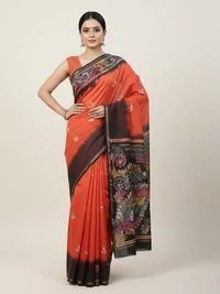 SKU0911 : Pure Silk | Chanderi Silk – Hand Batik Bengal Traditional - Dry Clean Only, Yes