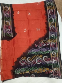 SKU0911 : Pure Silk | Chanderi Silk – Hand Batik Bengal Traditional - Dry Clean Only, Yes