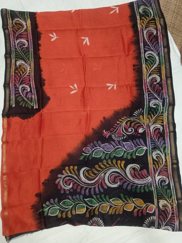 SKU0911 : Pure Silk | Chanderi Silk – Hand Batik Bengal Traditional - Dry Clean Only, Yes
