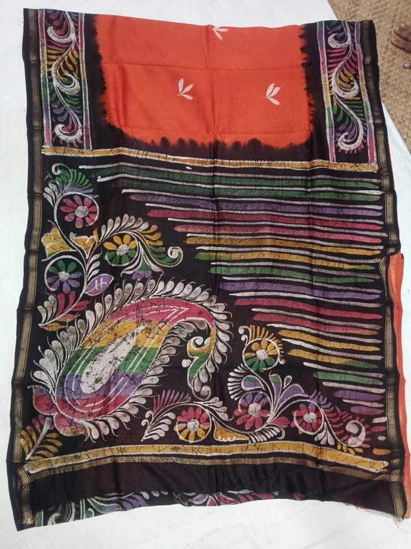 SKU0911 : Pure Silk | Chanderi Silk – Hand Batik Bengal Traditional - Dry Clean Only, Yes