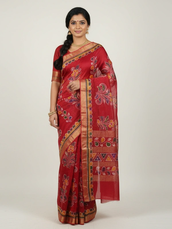 SKU0912 : Pure Silk | Chanderi Silk – Hand Batik Bengal Traditional - Dry Clean Only, Yes