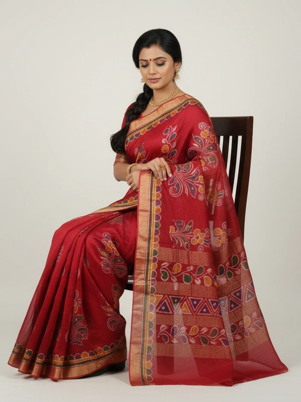 SKU0912 : Pure Silk | Chanderi Silk – Hand Batik Bengal Traditional - Dry Clean Only, Yes