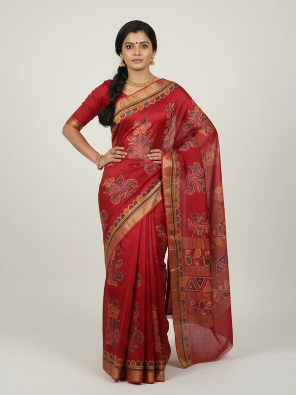 SKU0912 : Pure Silk | Chanderi Silk – Hand Batik Bengal Traditional - Dry Clean Only, Yes