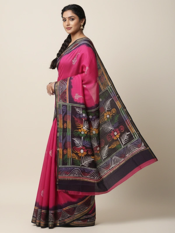 SKU0913 : Pure Silk | Chanderi Silk – Hand Batik Bengal Traditional - Dry Clean Only, Yes