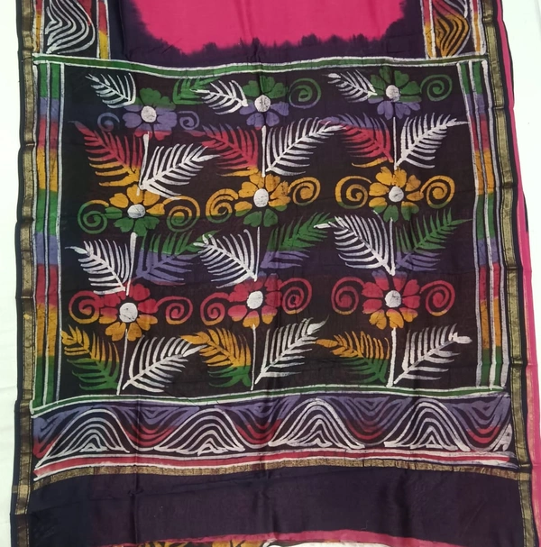 SKU0913 : Pure Silk | Chanderi Silk – Hand Batik Bengal Traditional - Dry Clean Only, Yes