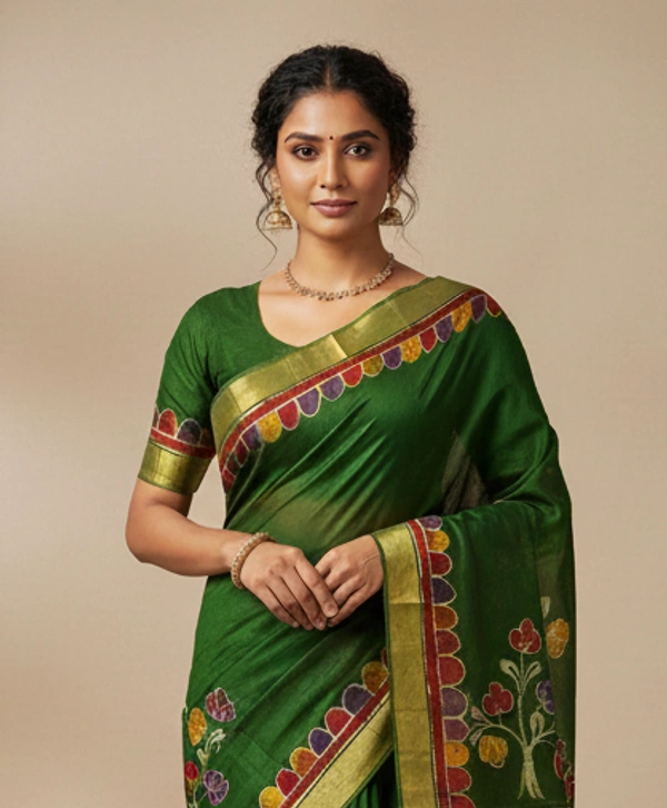 SKU0914 : Pure Silk | Chanderi Silk – Hand Batik Bengal Traditional - Dry Clean Only, Yes