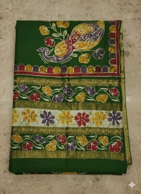 SKU0914 : Pure Silk | Chanderi Silk – Hand Batik Bengal Traditional - Dry Clean Only, Yes