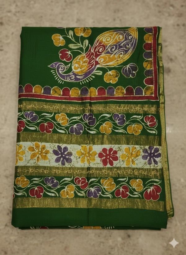 SKU0914 : Pure Silk | Chanderi Silk – Hand Batik Bengal Traditional - Dry Clean Only, Yes