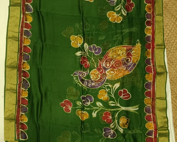 SKU0914 : Pure Silk | Chanderi Silk – Hand Batik Bengal Traditional - Dry Clean Only, Yes