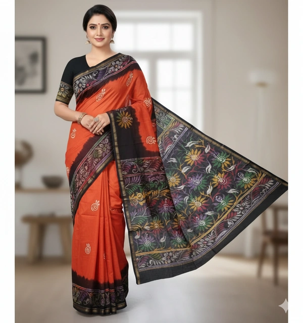 SKU0915 : Pure Silk | Chanderi Silk – Hand Batik Bengal Traditional - Dry Clean Only, Yes