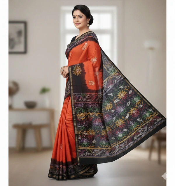 SKU0915 : Pure Silk | Chanderi Silk – Hand Batik Bengal Traditional - Dry Clean Only, Yes