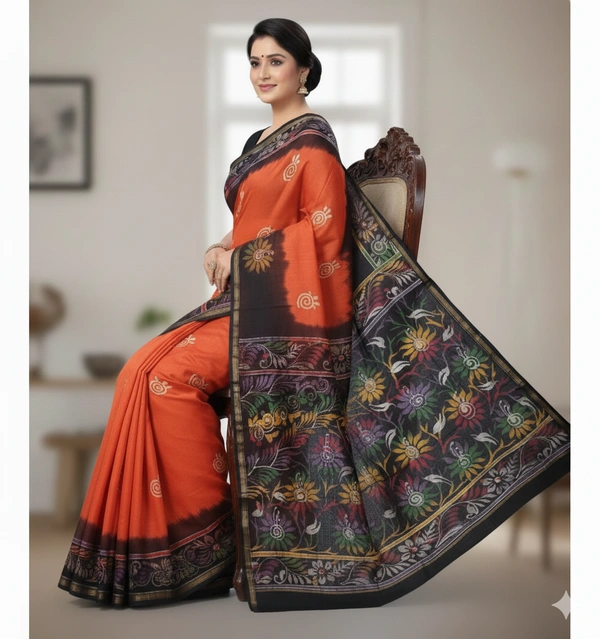 SKU0915 : Pure Silk | Chanderi Silk – Hand Batik Bengal Traditional - Dry Clean Only, Yes