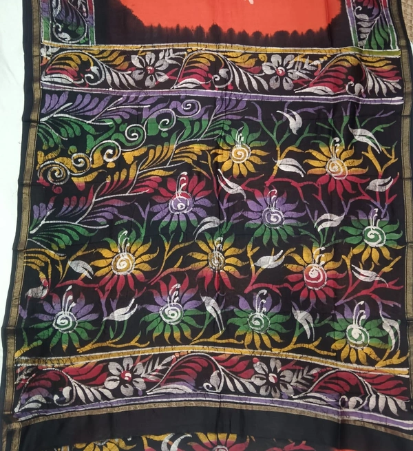 SKU0915 : Pure Silk | Chanderi Silk – Hand Batik Bengal Traditional - Dry Clean Only, Yes