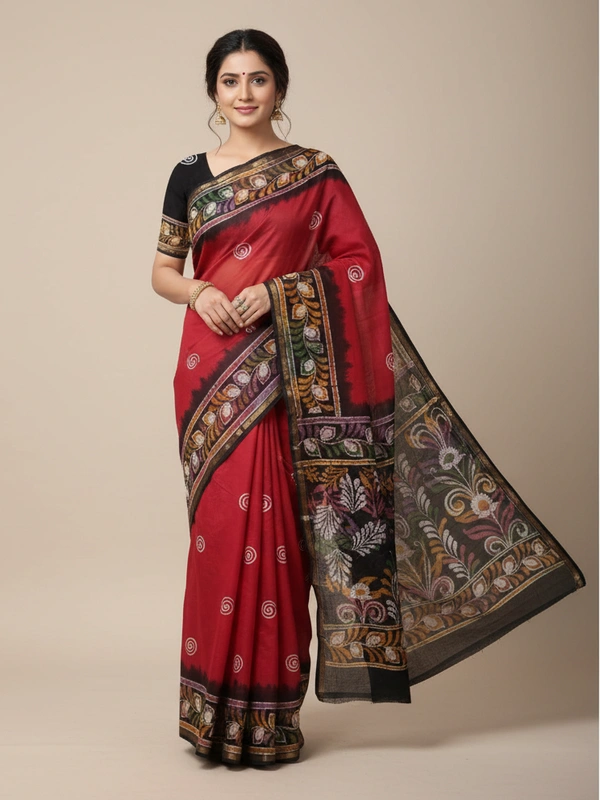 SKU0916 : Pure Silk | Chanderi Silk – Hand Batik Bengal Traditional - Dry Clean Only, Yes