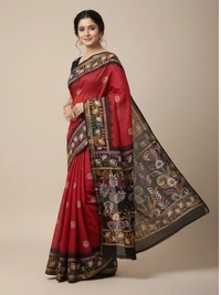 SKU0916 : Pure Silk | Chanderi Silk – Hand Batik Bengal Traditional - Dry Clean Only, Yes