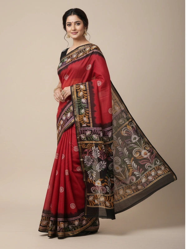 SKU0916 : Pure Silk | Chanderi Silk – Hand Batik Bengal Traditional - Dry Clean Only, Yes