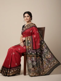 SKU0916 : Pure Silk | Chanderi Silk – Hand Batik Bengal Traditional - Dry Clean Only, Yes