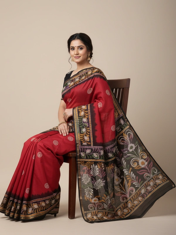 SKU0916 : Pure Silk | Chanderi Silk – Hand Batik Bengal Traditional - Dry Clean Only, Yes