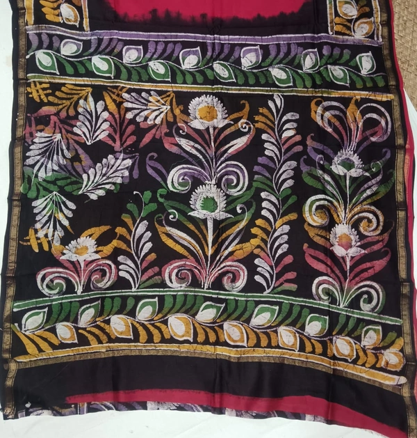 SKU0916 : Pure Silk | Chanderi Silk – Hand Batik Bengal Traditional - Dry Clean Only, Yes