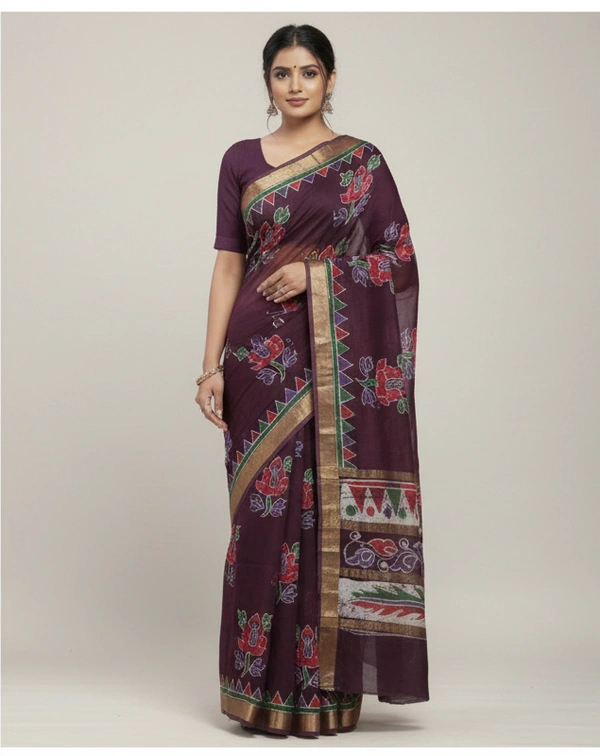 SKU0918 : Pure Silk | Chanderi Silk – Hand Batik Bengal Traditional - Dry Clean Only, Yes